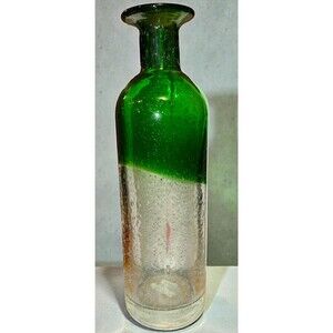 Blenko #6937 Olive Green Crackle Flat Top Vase | Mid Century Modern Art Glass